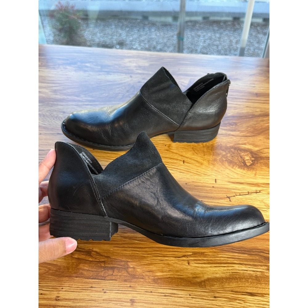 Born Karava Black Leather Suede V-Cut Ankle Boots Rear Zip Women's 8.5M